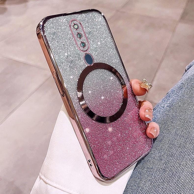 เคส OPPO F11 Pro F11 เคสกลิตเตอร์ชุบหรูหราพร้อมแม่เหล็กดูดและเลนส์ป้องกันการตกสําหรับครอบคลุมเต็มรูปแบบ เคสโทรศัพท์ OPPO F11 Pro F11
