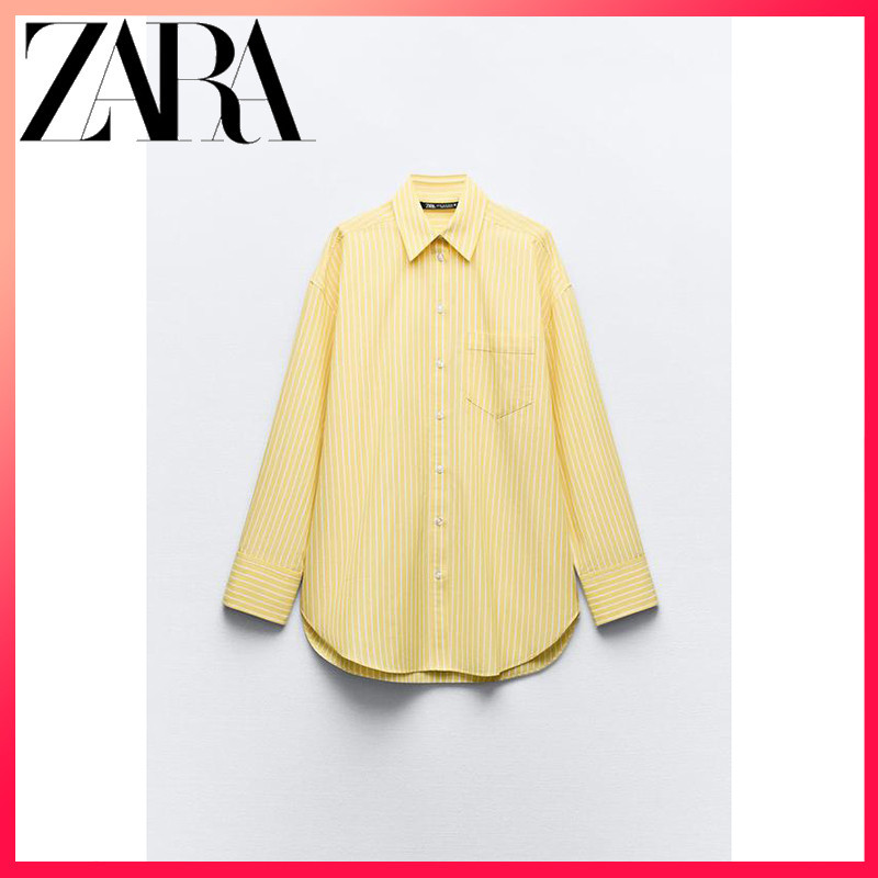 ZARA ซาร่า ฤดูร้อนใหม่เสื้อเชิ้ตขนาดใหญ่ลายทางผู้หญิง