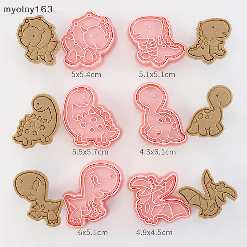 Myoloy 6 ชิ้นชุดเครื่องตัดคุกกี้ไดโนเสาร์พลาสติกการ์ตูนกดบิสกิตแม่พิมพ์ขนมคุกกี้แสตมป์เบเกอรี่ Pastry Bakeware เครื่องมือ TH