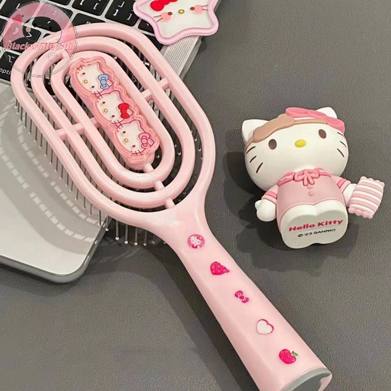 Bwhte Kawaii Hello Kitty Kuromi Cinnamoroll Comb หวีนวดกลวงหวีถุงลมนิรภัยด้ามยาวสําหรับของขวัญวันเกิดของเด็กผู้หญิง