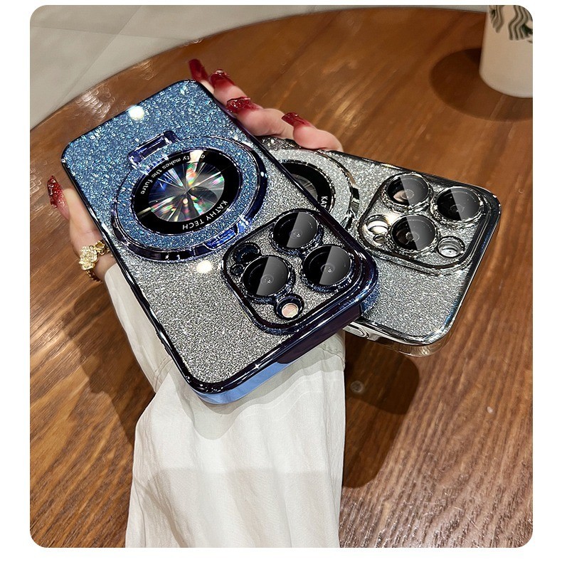 Gradient glitter cardboard Magnetic Bracketเคสโทรศัพท์สําหรับiPhone15Promax 15pro 14promax 14pro 13promax 13pro 15 14plus 11 11promax 12Promaxฟิล์มเลนส์ป้องกันกรณี – โปรปัง