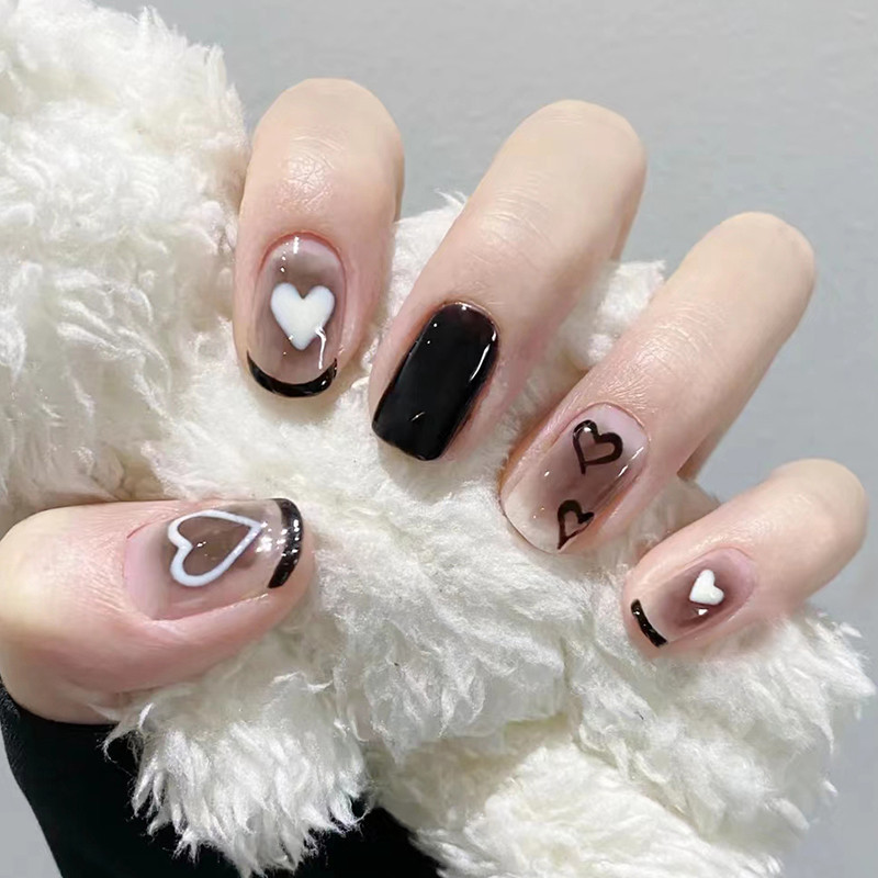 [พร้อมกาวเยลลี่ติดเล็บ ]เล็บที่สวมใส่ได้เล็บแต่งเล็บ, สติ๊กเกอร์ติดเล็บปลายแหลมเคลือบด้านเนื้อ