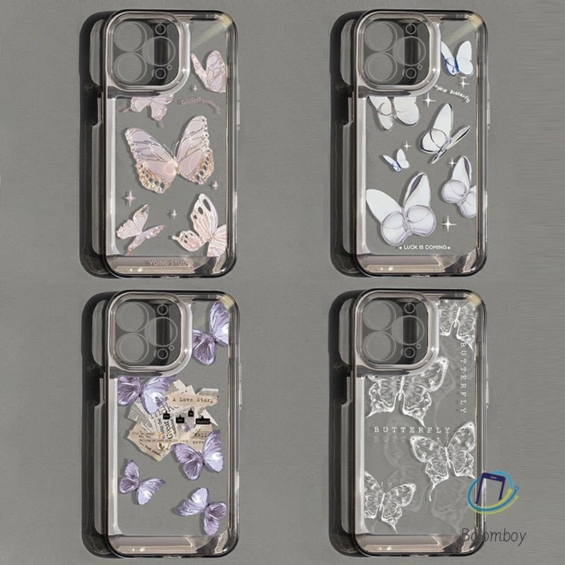 เคส for Iphone 11 15 12 13 14 Pro Max 7 8 Plus X XS XR ชัดเจนเปลือกนิ่ม เคสป้องกันเลนส์มือถือ ผีเสื้