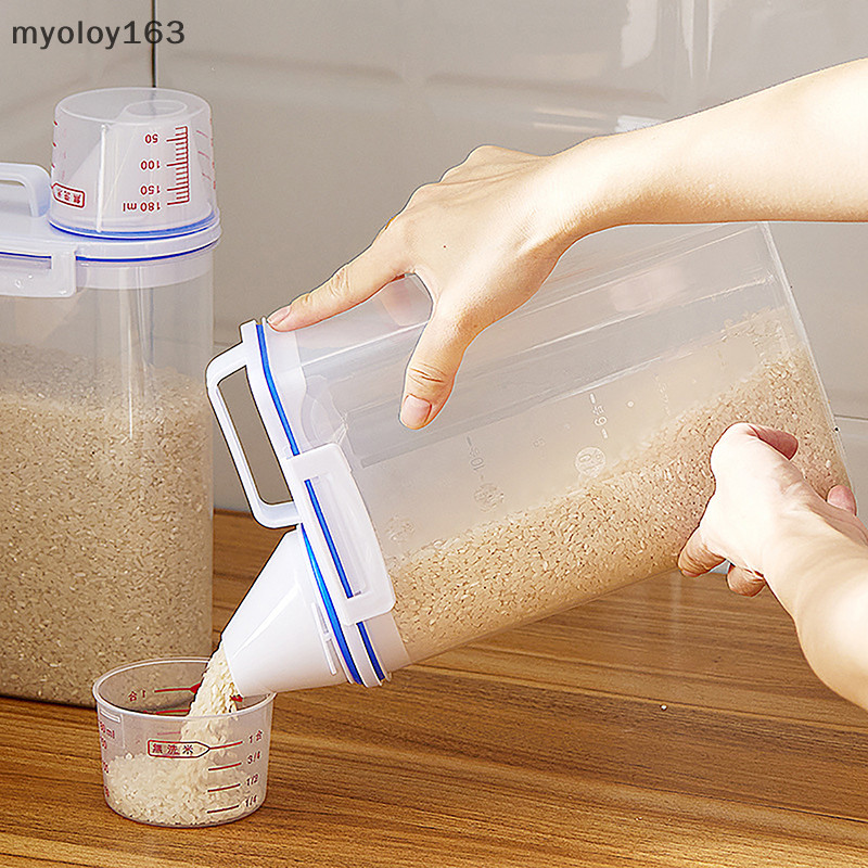Myoloy ที่เก็บอาหารพร้อมถ้วยตวงห้องครัวกันความชื้นกันแมลงและกันฝุ่นปิดผนึกสําหรับจัดเก็บข้าว TH