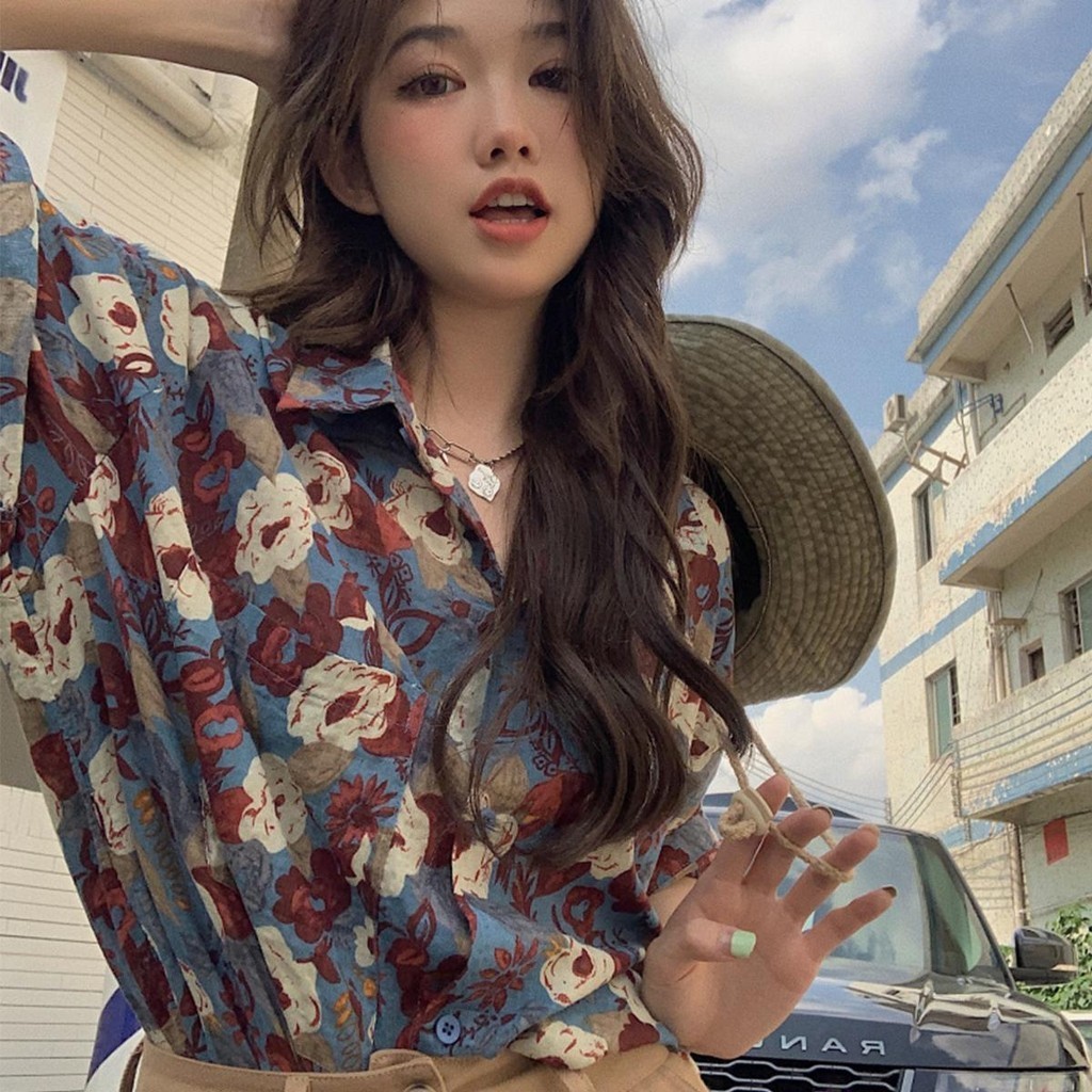 Lune_Graceเสื้อเชิ้ตแขนสั้นลายดอก ฮาวาย แฟชั่นเกาหลีทรงบอย -พร้อมส่งจากไทย- รุ่นw318