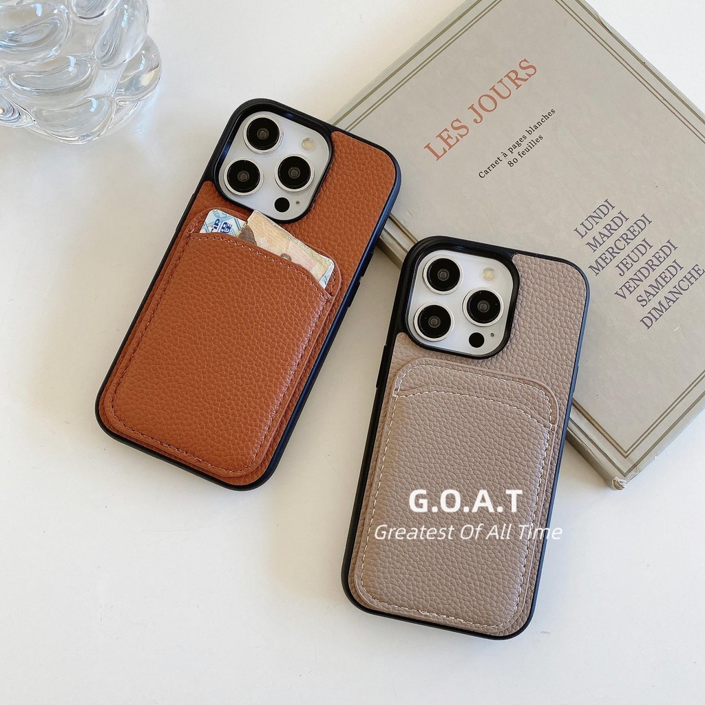 Goat High end card package สําหรับ iPhone 11 12 13 14 15 Pro Max 8 7 6 6S plus XR XS Max สนับสนุนแพคเกจบัตรแทรกป้องกันหนัง anti-drop กลับกรณี
