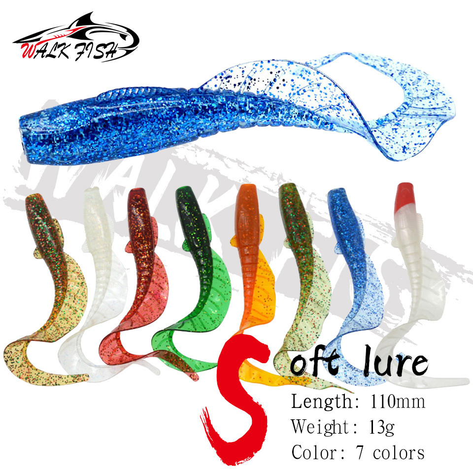เดินปลา 1 ชิ้นซิลิโคนหนอน Lure 110 มม./13G หางยาง Grub เหยื่อ Wormbait ตกปลา Tackle