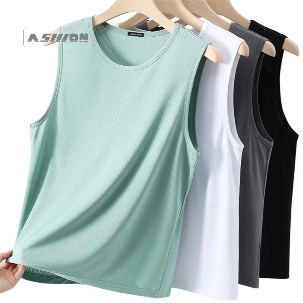 Eashion พร้อมส่ง ชุดนอนคอกลม แห้งเร็ว สวมใส่สบาย หลวมๆ ลำลอง ผ้าระบายอากาศได้ดี เสื้อยืดคอกลม แขนกุด