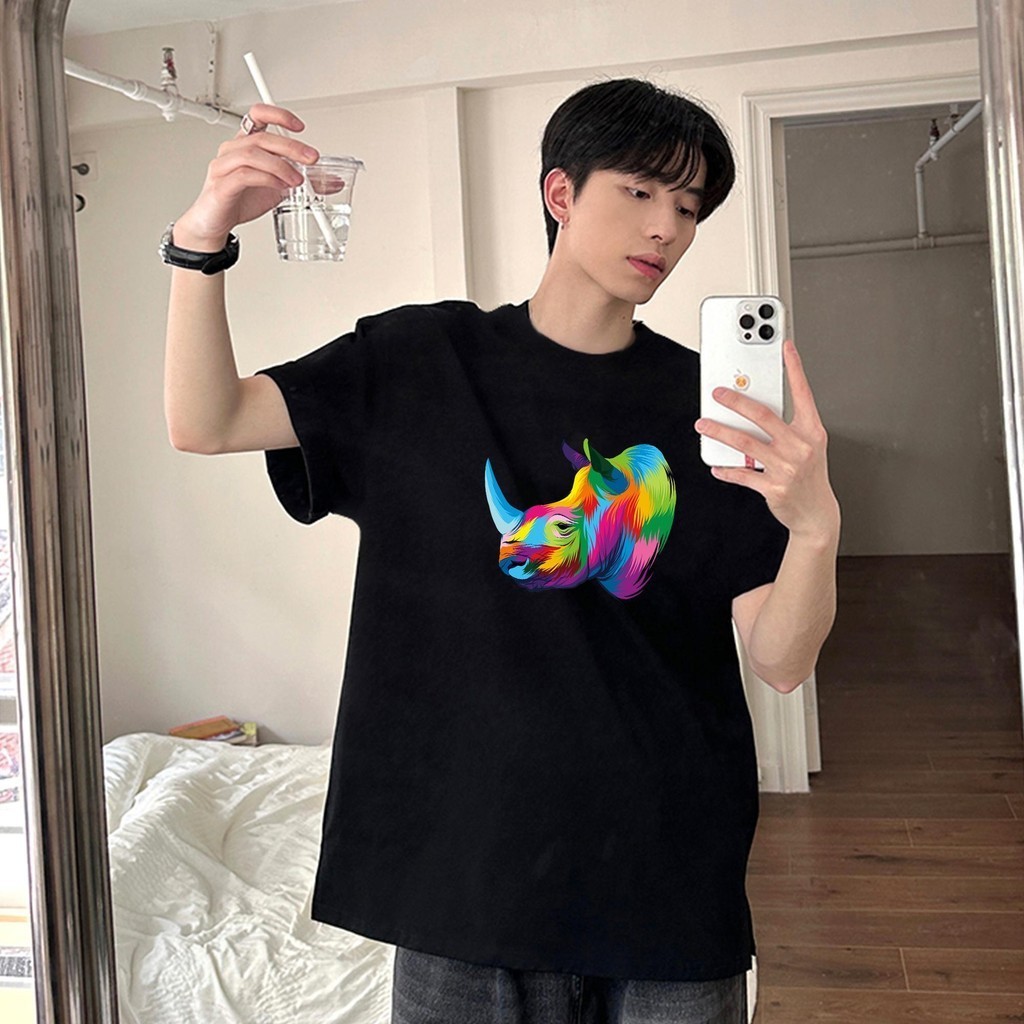 [YOU-T] เสื้อยืดขนาดใหญ่สำหรับผู้ชาย,"ทาสีสัตว์ 14" พิมพ์เสื้อยืด,ผ้าฝ้าย 100%,เวอร์ชั่นเกาหลี Casual สั้น t