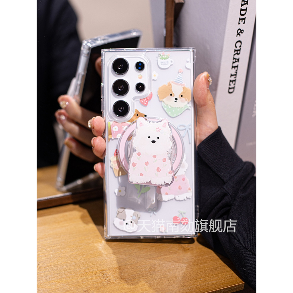 เหมาะสําหรับ Samsung S25 FE s25ultra เคสโทรศัพท์แม่เหล็ก s23 สิบ S24u Plus s22plus สไตล์เกาหลี + ชาร์จไร้สายเทพธิดา Niche น่ารักลูกสุนัขพร้อมขายึดเหมาะสําหรับฤดูร้อนโปร่งใสความรู้สึกระดับไฮเอนด์