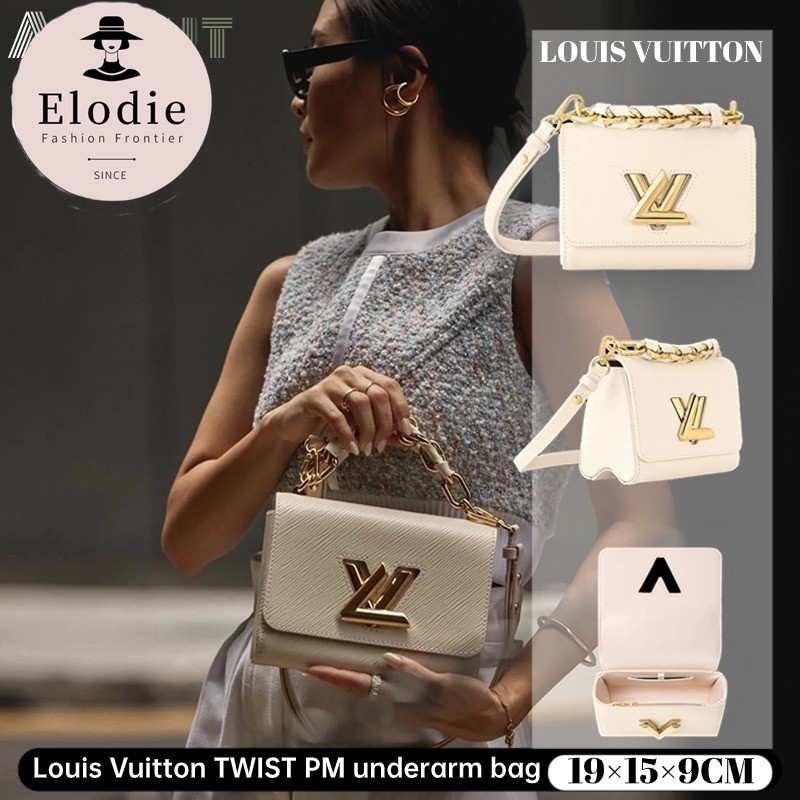 หลุยส์วิตตอง Louis Vuitton TWIST PM underarm bag กระเป๋าสะพายไหล่ผู้หญิง EPI สีขาว M22373/LV bag