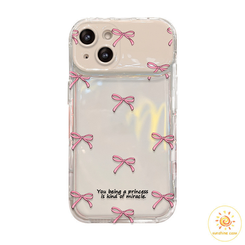 กระจกแต่งหน้าทรงโบว์แบบเต็มจอ สีชมพู เคสสำหรับไอโฟน11 For iPhone12 13 14 15Pro MAX X XS XR XS 7 8Plus SE2020เคสโทรศัพท์ - รูปที่ 4