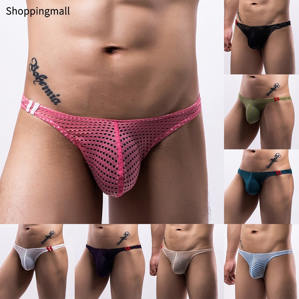 [สต็อก]กระเป๋าเซ็กซี่ของผู้ชาย Thongs ตาข่ายว่ายน้ํากางเกงบิกินี่แนวราบชุดชั้นในกางเกง