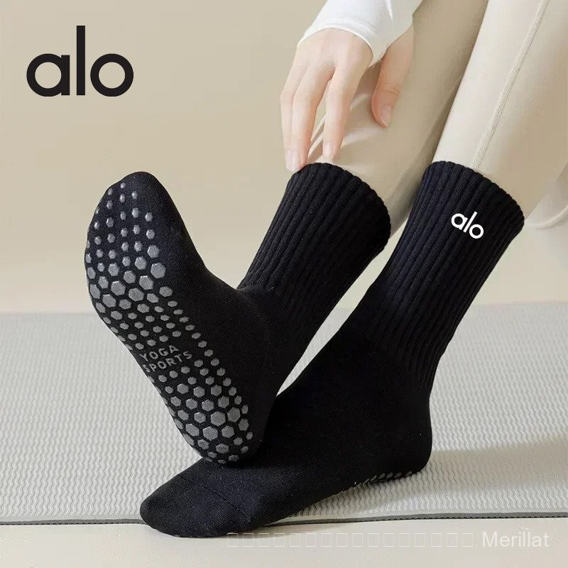 [ของแท้] Alo yoga ถุงเท้ากลาง-หลอดถุงเท้าผ้าฝ้ายกันลื่นในร่มเต้นรําฟิตเนส Professional Anti-Slip yoga Pilate