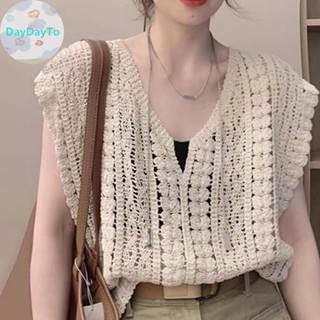 Daydayto โบฮีเมียหวานเกาหลี Hollow เย็บปักถักร้อย V คอหลวมสบ…