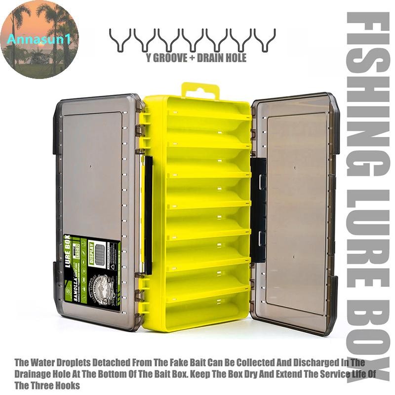 Annasun 1 Pc Fishing Tackle กล่อง 12 ช่องอุปกรณ์ตกปลา Lure Hook Storage Case สองด้านเครื่องมือตกปลา Organizer กล่อง TH