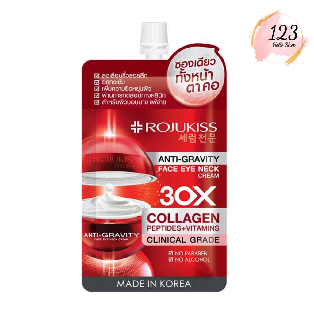 (1ซอง) Rojukiss Anti-Gravity Face Eye Neck Cream 8มล.โรจูคิส เฟซ อาย เนค ครีม ✨