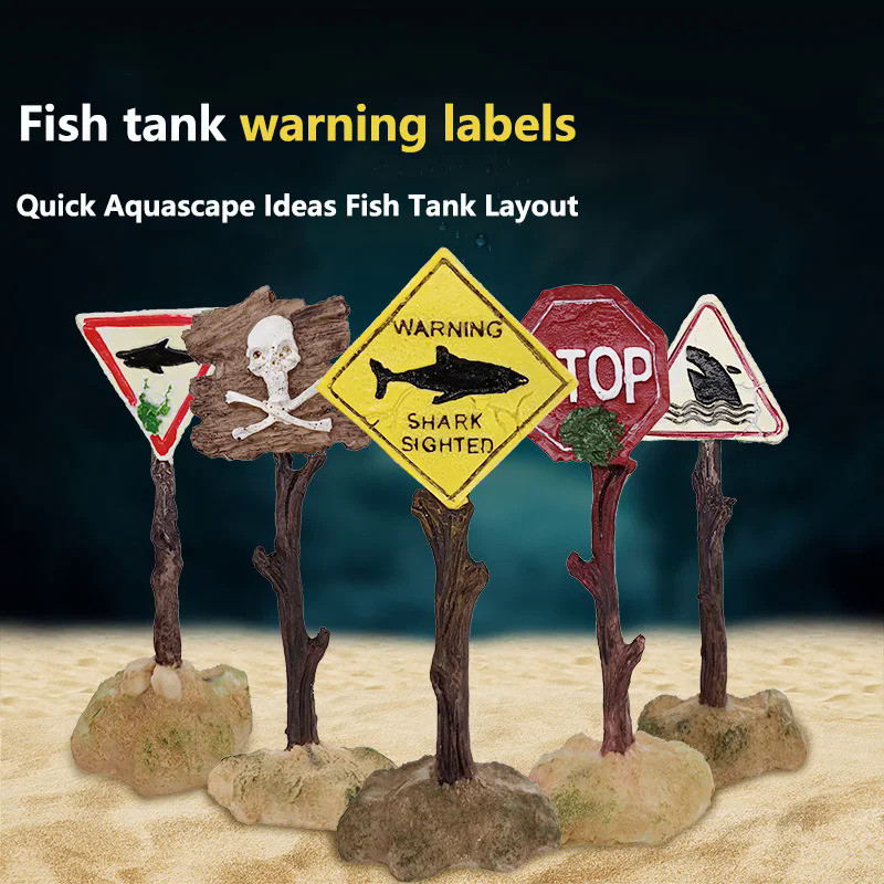 Creative Resin Warning Signs ตกแต่งตู้ปลา Aquarium Signs CraftsAquarium Aquascape Decoration