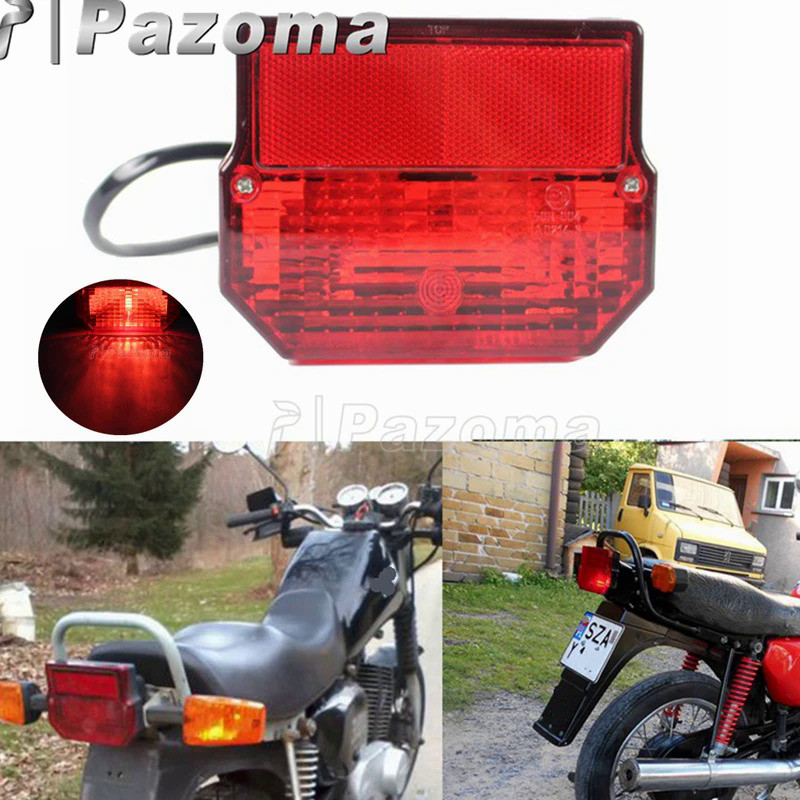 PA มอเตอร์ไซด์ด้านหลังไฟท้ายสีแดงReflectorใบอนุญาตไฟท้ายสำหรับMZ ETZ 150 250 251 301 Simson SR50 S51