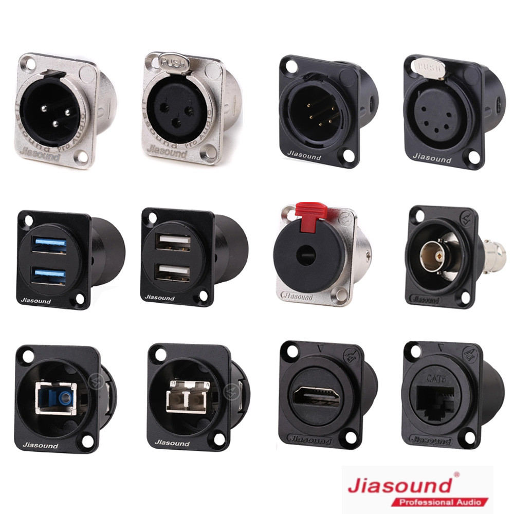 D ประเภทแผงแพทช์ตู้ 1U Balanced XLR BNC SDI 6.35 CAT6 USB3.0 ขั้วต่อลําโพงพูด HDMI