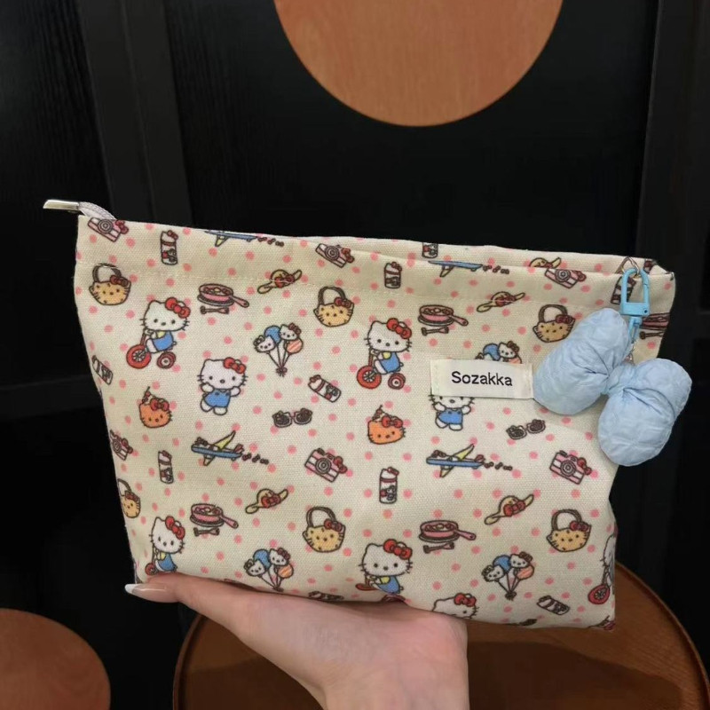 New Hello Kitty Clutch Storage Bag Cartoon Canvas New Large Capacity All-Match Travel Clutch