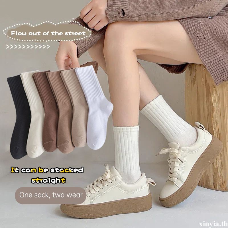 Mid-tube Basketball Socks Men ถุงเท้าผ้าฝ้ายสีทึบ Ins ถุงเท้ากีฬาอินเทรนด์xinyia.th