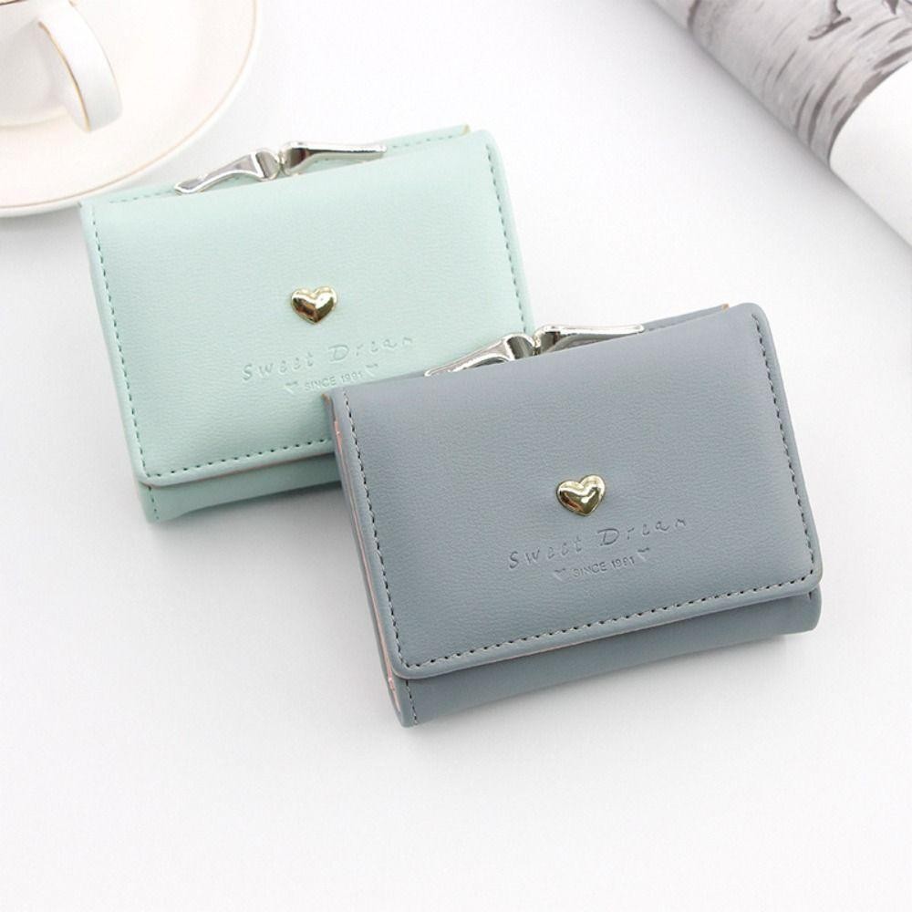 Uumir ผู้ถือบัตรเครดิต,สีทึบ Hasp Design ผู้หญิงกระเป๋าสตางค์สั้น, PU หนัง Loving Heart กระเป๋าใส่เหรียญผู้หญิงสาว