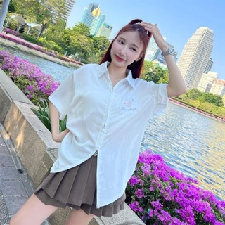 Aurora🛒พร้อมส่ง🚚 (รูปถ่ายจากงานจริง) เชิ้ตแขนยาวซิป เสื้อเชิ้ตแขนยาวOversize Florida Oversize Shirt เชิ้ตแขนสั้นซิป