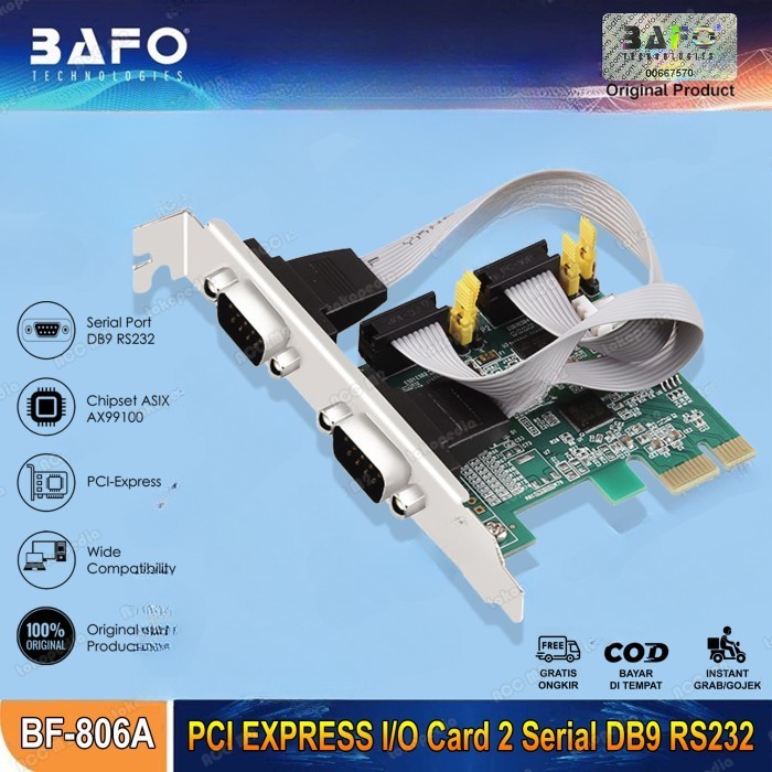 PCIE PCI EXPRESS I/O การ์ด 2 Serial DB9 RS232 ชิปเซ็ต ASIX พร้อมแหล่งจ่ายไฟ BAFO BF-806A.