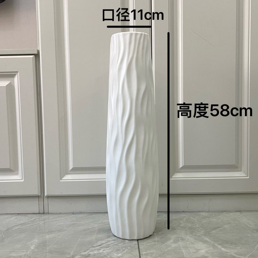 ชั้นแจกันขนาดใหญ่สูงที่เรียบง่ายพลาสติกไฮโดรโพนิเลียนแบบเซรามิกสีขาวสีดําสไตล์ยุโรปบ้านดอกไม้แห้งการจัดดอกไม้ตกแต่งห้องนั่งเล่น - รูปที่ 2