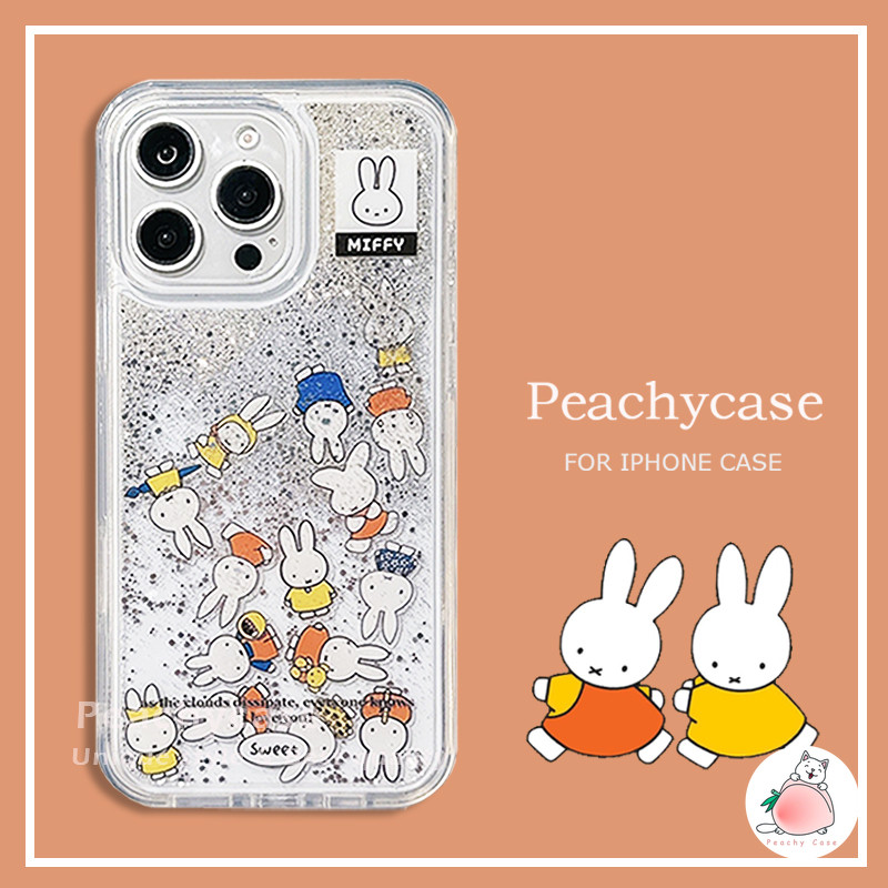 น่ารักการ์ตูน Miffy กระต่าย Slider Glitter Quicksand เคสโทรศัพท์สําหรับ iPhone 16 15 14 Plus 13 12 11 Pro Max 16plus อะคริลิคกันกระแทกฝาหลังปลอก