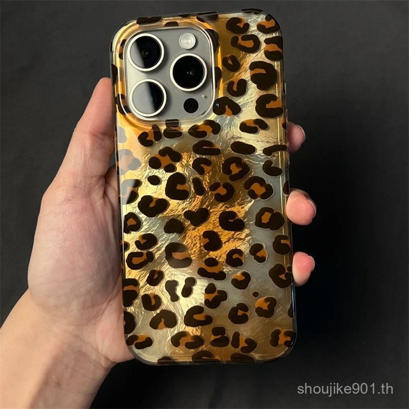 ลายเสือดาวสีทองไล่ระดับ เข้ากันได้กับ iPhone 16 Pro Max, 11, 12, 13, 14 Pro, 15 Pro Max, 7 Plus, 8 P