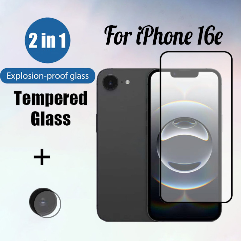 16e 2 in 1 คุณภาพสูงกระจกนิรภัยป้องกันหน้าจอสําหรับ iPhone 16e 16 14 13 15 12 11 Pro Max Plus 9D ฟิล