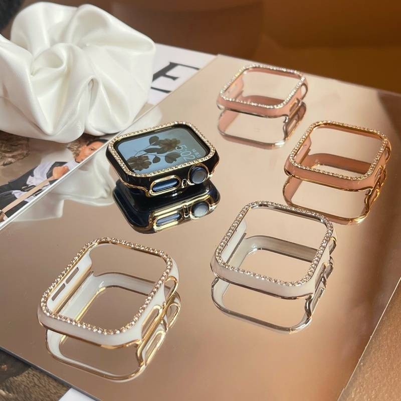 หรูหราทูโทนเพชรสําหรับ Apple Watch Series 10 9 8 7 6 5 4 SE 3 2 1 สําหรับ i-Watch 46/42/45/41/40 มม.44 มม.38 มม.42 มม.Bling Protector ฝาครอบ