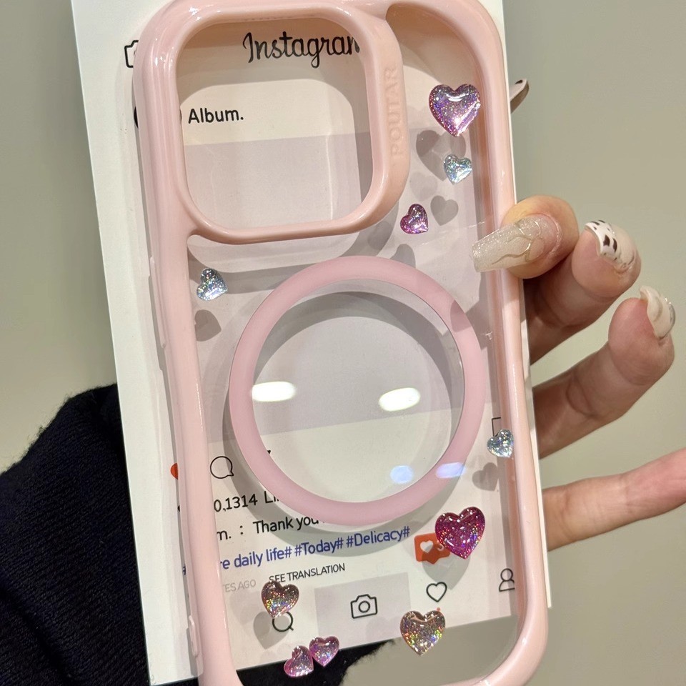 หรูหราสามมิติแวววาวรักแม่เหล็กดูดเคสโทรศัพท์สําหรับ ไอโฟน16 15 14 13 12 มือโปร สูงสุด ป้องกันการกระแทกกล้องป้องกันการล่มสลายฮาร์ดปกหลัง
