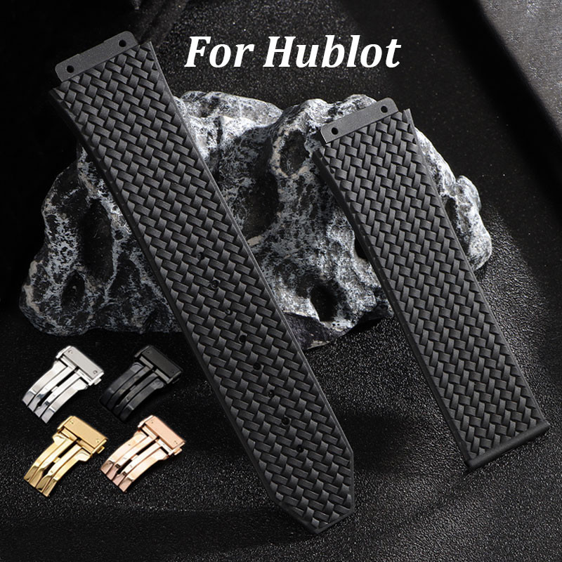 19x26 มม.สายนาฬิกาซิลิโคนสําหรับ Hublot BIG BANG ยางนาฬิกาสีดํา Watchband สร้อยข้อมือกันน้ําผู้ชายผู้หญิงเข็มขัดธุรกิจกีฬาสายรัดข้อมือพับหัวเข็มขัด