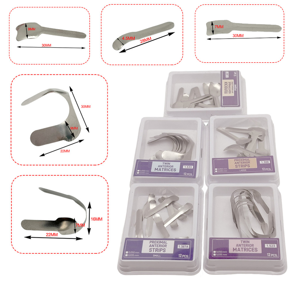 12 ชิ้น/กล่องทันตกรรม Matrix Bands Twin Anterior Matrices สแตนเลส Proximal Anterior Strips ทันตกรรมฟื้นฟูวัสดุทันตกรรมอุปกรณ์