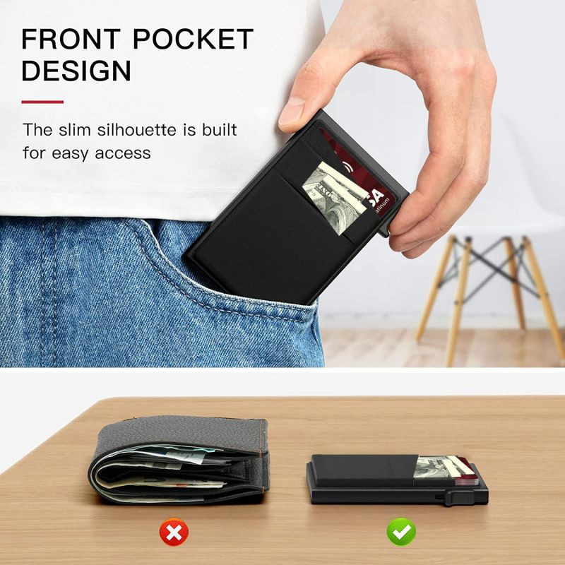 Taidu กระเป๋าใส่บัตรผู้ชายกระเป๋าสตางค์ป้องกัน RFID บางเฉียบเรียบง่าย