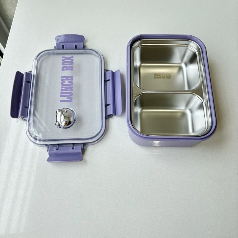 น่ารัก304สแตนเลสกล่องข้าว ความจุขนาดใหญ่2ช่อง วัสดุแตนเลสสําหรับเด็กนักเรียน พนักนักงาน กล่องข้าวแบบสองช่องแยกกับข้าวได้ - รูปที่ 5