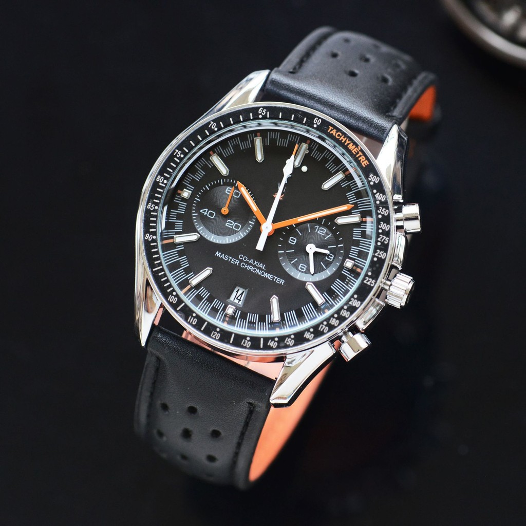 Om Racing Style นาฬิกาผู้ชาย Quartz Chronograph สายเหล็กแข็งซ่อนมือสอง