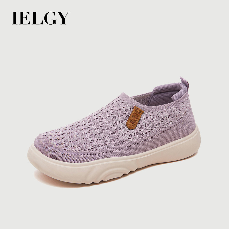 IELGY 2025ผู้หญิงฤดูใบไม้ผลิใหม่ Fly-knit Breathable Soft-soled กีฬาตาข่าย Mules