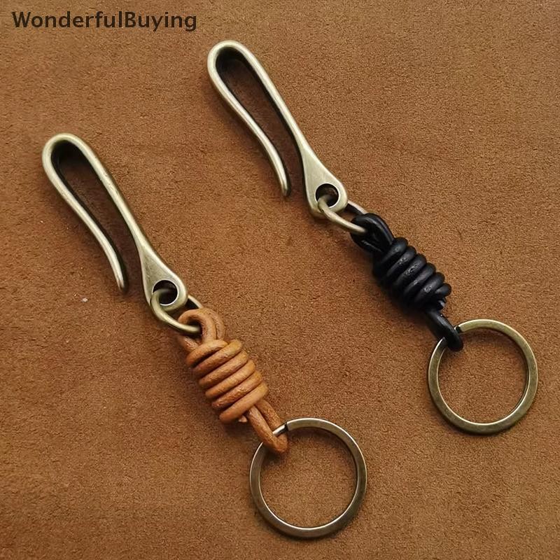 Wbth Vintage พวงกุญแจหนังแท้อุปกรณ์เสริมคุณภาพสูง Cowhide Key Chain สําหรับผู้ชายแฟชั่น U-waist Keyring Hook Vary