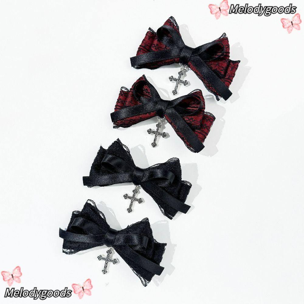 เมล็อดก กิ๊บติดผม2ชิ้น,สไตล์โกธิคโลลิต้ากิ๊บ,แฟชั่นบุคลิกภาพลูกไม้ข้ามโบว์ ชม. หูฟัง อุปกรณ์ผม