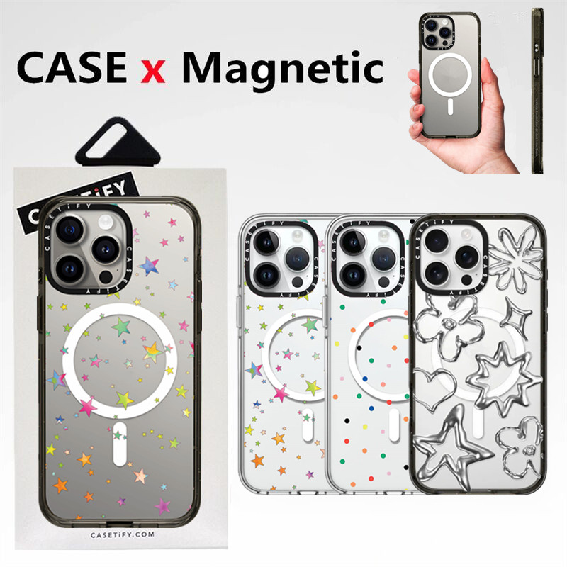 Casetifg Starรูปแบบคุณภาพสูงกันกระแทกแม่เหล็กเคสโทรศัพท์พร้อมกล่องสําหรับiPhone 16 12 13 14 15 Pro Max Plusนุ่มด้านข้างซิลิโคนป้องกันปลอกอะคริลิคใสปกแข็ง