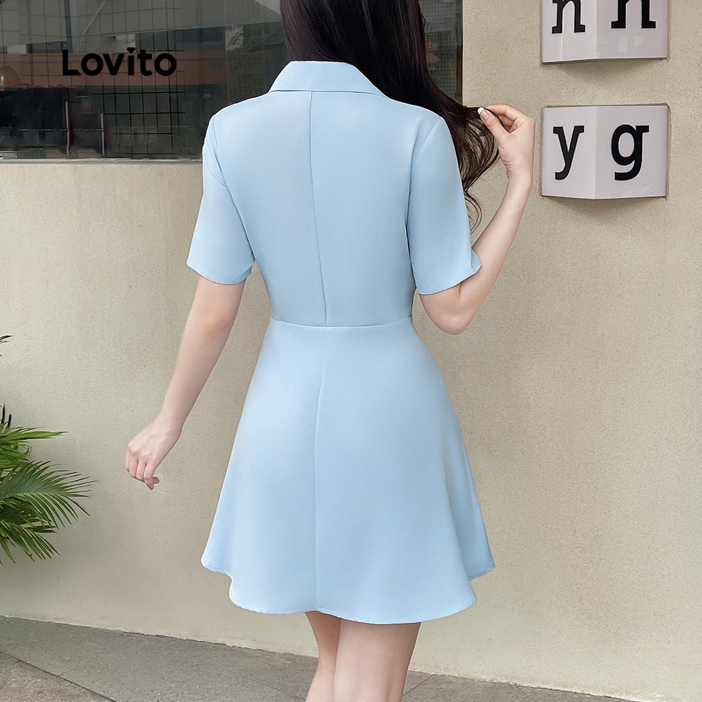 Lovito ชุดเดรสอสมมาตรหัวเข็มขัดธรรมดาหรูหราสําหรับผู้หญิง L125AD121