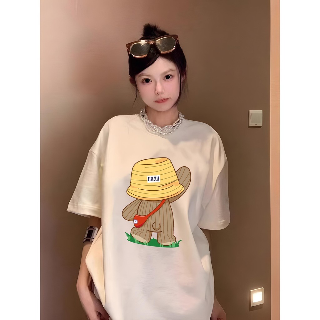 Teddy Tee🎗️ เสื้อแขนสั้นหลวมๆ "AIEECLIT BEAR"เสื้อพิมพ์ลาย สวมใส่สบาย S-4XL  ฝ้าย 100%   การ์ตูนน่ารัก OVERSIZE Unisex💖
