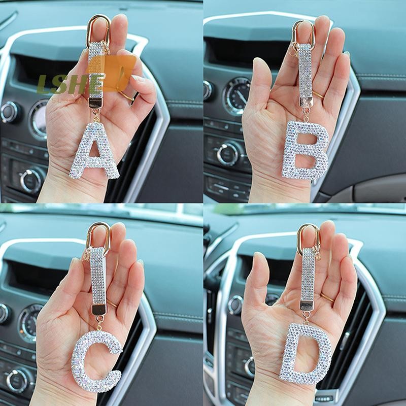[LSHE] แฟชั่นประกาย Rhinestone ตัวอักษรพวงกุญแจตัวอักษรน่ารัก Charm Key แหวนประณีตกระเป๋าเป้สะพายหลังอุปกรณ์ตกแต่งของขวัญใหม่