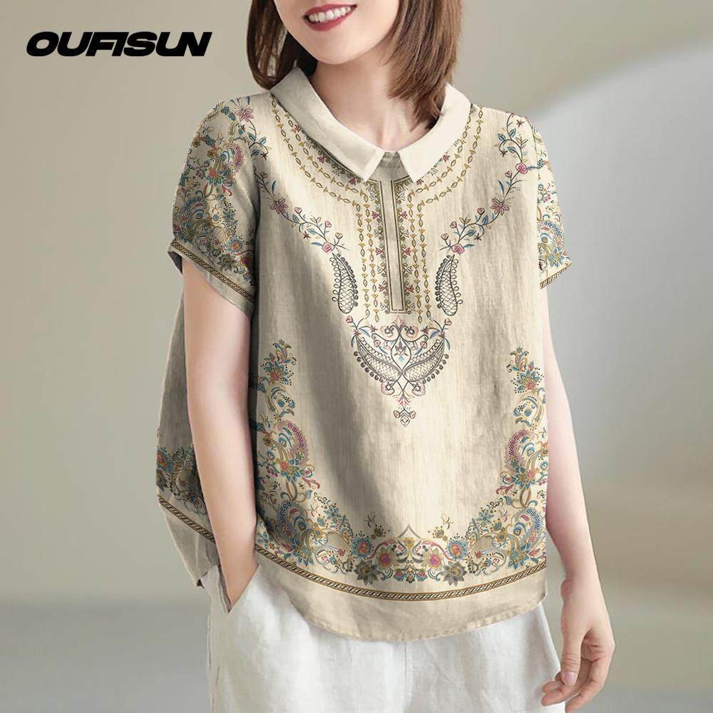 Barong สําหรับผู้หญิง 2025 เสื้อ Asean Attire Lady Vintage สไตล์ชาติพันธุ์เสื้อธุรกิจเสื้อแขนสั้น