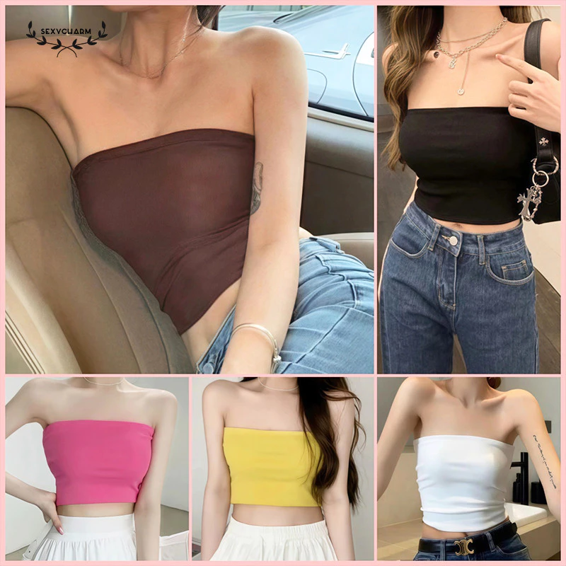 Sexy Charm🍉🍈ฤดูร้อน สไตล์ใหม่ สาวร้อนแรง เสื้อเกาะอกด้านบน สีทึบ ไม่มีแผ่นซับน้ำนม มาถึงใน 1-3 วันทำการ