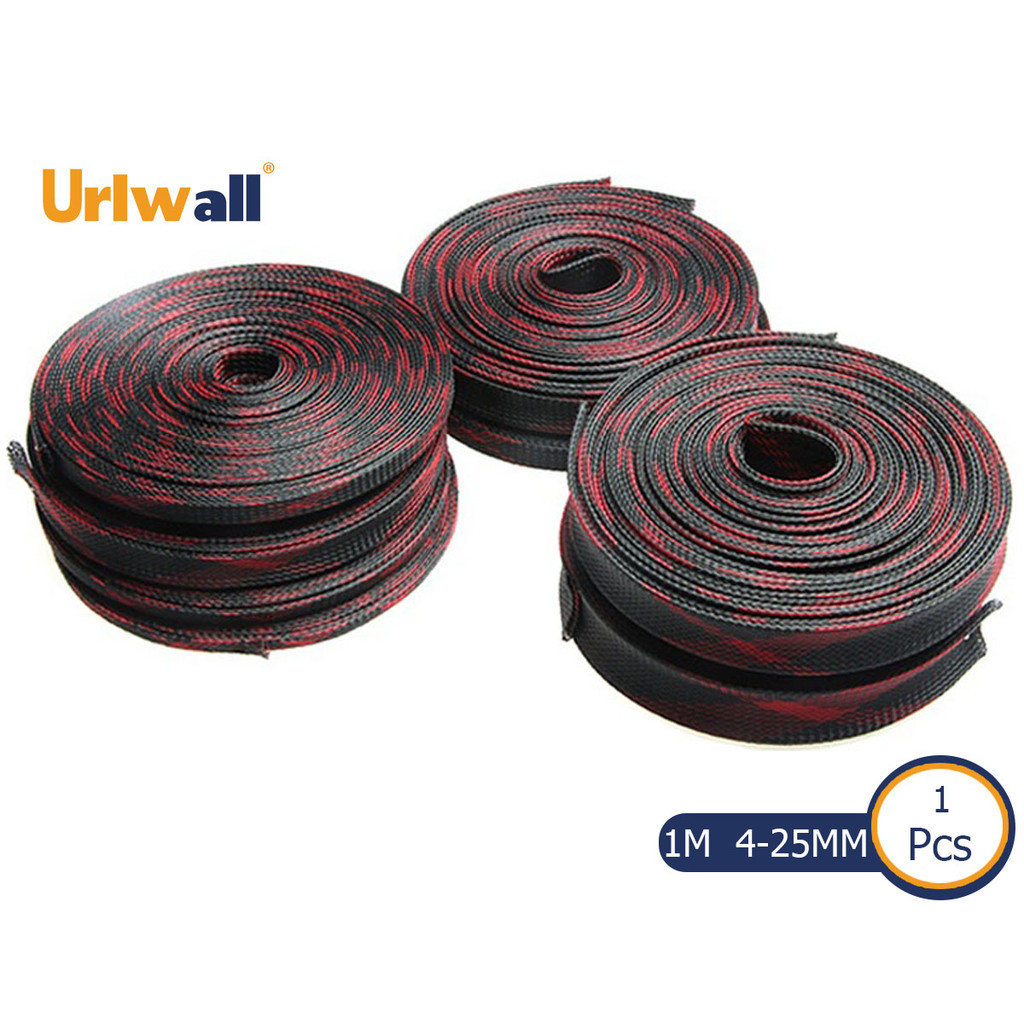 Urlwall 1M 4-25 มม.สีแดงฉนวน Braid Sleeving แน่นพลาสติกเคลือบสายป้องกันขยายแขนสายเคเบิลเครือข่ายแข็งกันกระแทก